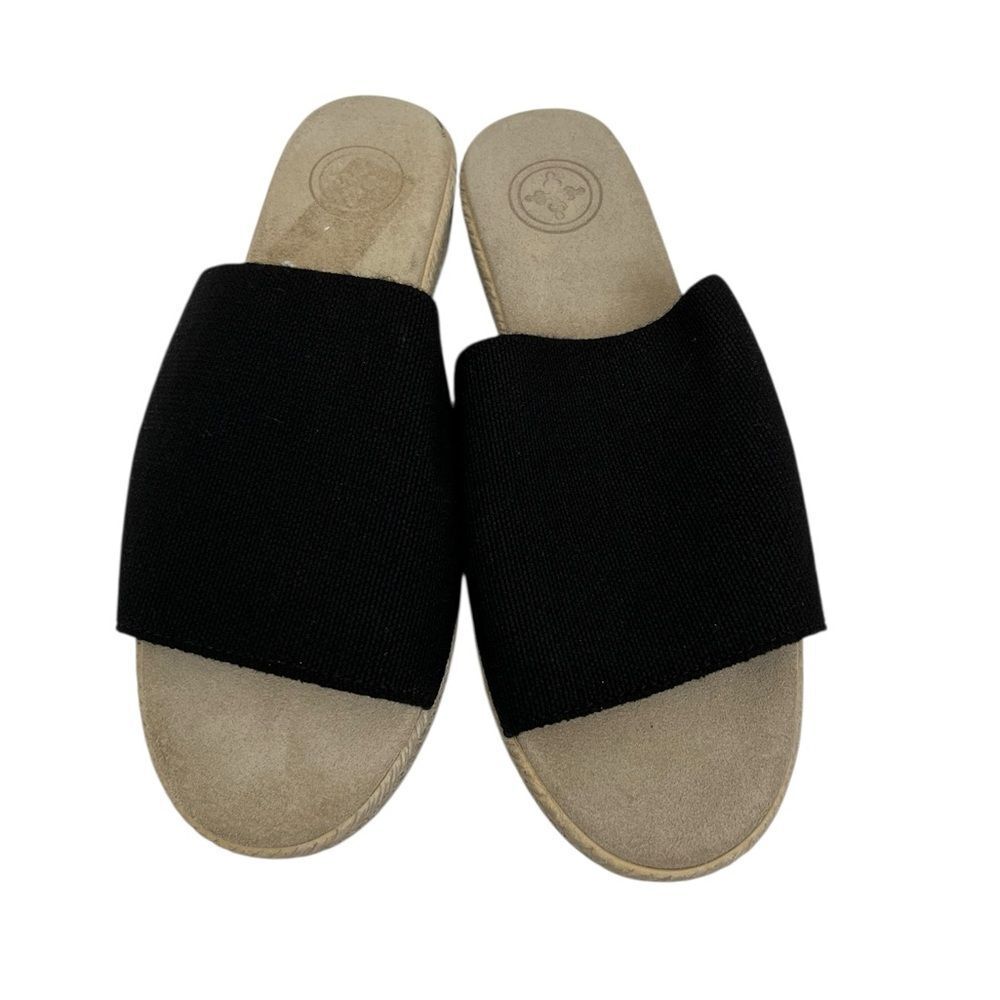 Charleston Shoe Company Espadrille Platform Slide Sandals Size 7 Black and Tan - Picture 3 of 4